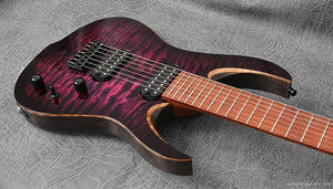 RAN Guitars Crusher 7 27". The Purple People Eater. Quilted Maple Over Swamp Ash (Antiqued Black) Bubinga Fretboard.