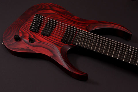 HAPAS Guitars Kayzer Multiscale 8FF:  Redrum Stain Over Two Piece Ash body
