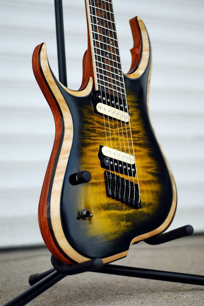 Skervesen Chiroptera 7: (Left Handed)  25.4 - 27" Multiscale. Quilted Maple/Ebony/Ebiara