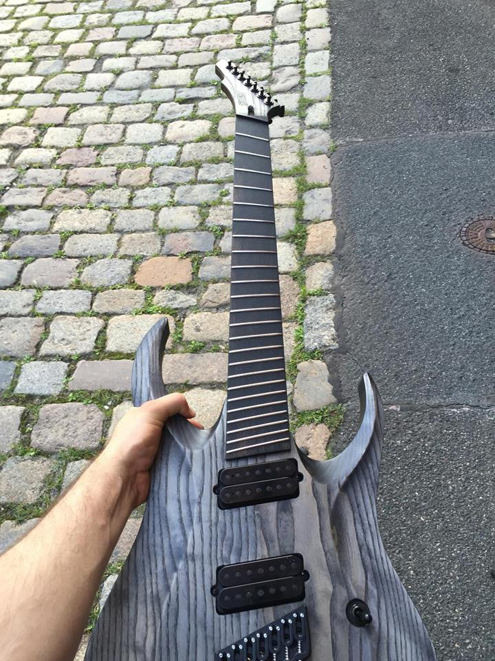 HAPAS Guitars Kayzer Multiscale 7FF:  Pale Coal Over Two Piece Ash body, Hand wound pickups.