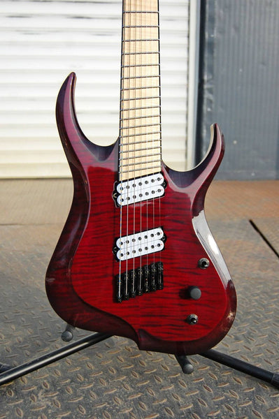 Custom Preorder: Skervesen: Chiroptera 7 : Flame Maple Over Black Limba Body Electric Guitar